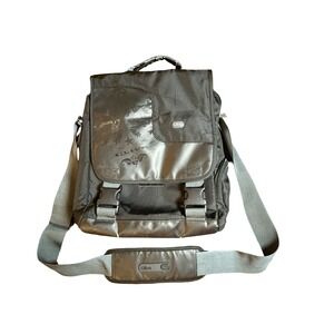 Clive Messenger Bag Black Nylon Crest Graphic Buckle Closure Padded Strap Skater